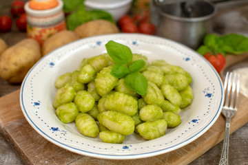 Homemade Gnocchi with Basil Pesto Sauce.