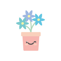 Isolated kawaii flowers inside pot flat style icon vector design