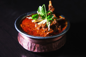 Mutton Kadai an Indian main course mutton curry nicely served and garnished for food photography