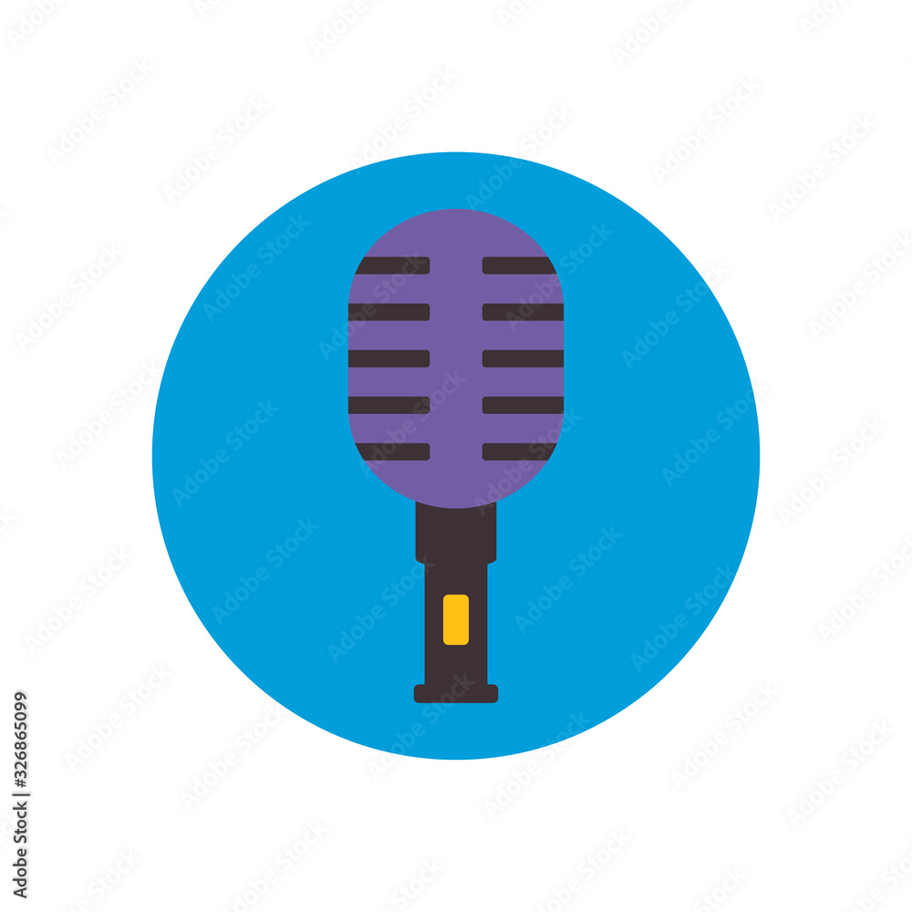Poster isolated retro music microphone flat block style icon vector design
