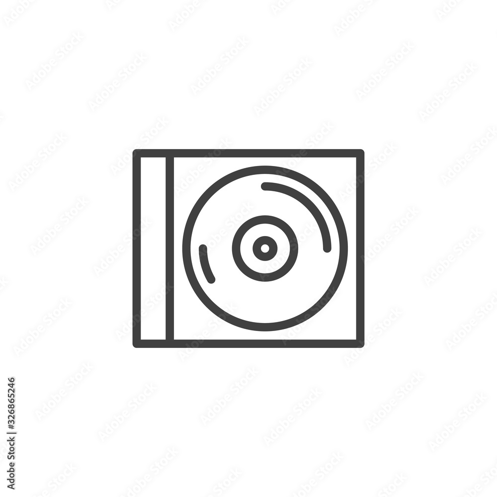 Poster cd case line icon. disc linear style sign for mobile concept and web design. compact disk box outlin