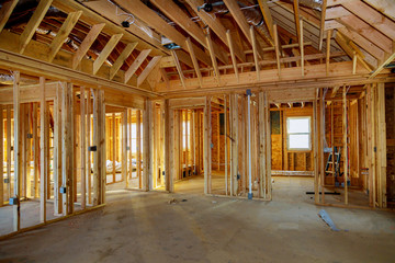 Fototapeta premium Interior view of a house under construction