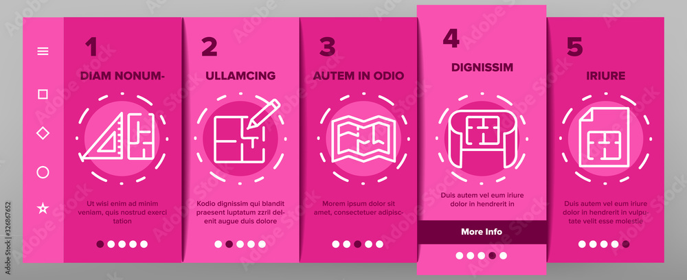 Aufkleber blueprint architecture onboarding icons set vector. house project on blueprint, brick wall with cons