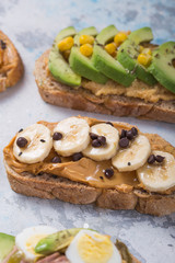 Appetizers table with italian antipasti snacks. Brushetta or authentic traditional spanish tapas set,  variety