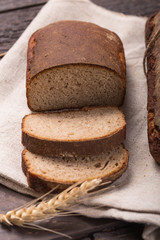 Homemade loaf of organic  fermented malt bread cooked at home