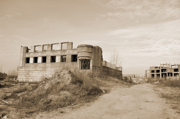 Fototapeta na wymiar Abandoned construction site of hospital. Abandoned at 1991,during Ukrainian undependence crisis. Kiev,Ukraine