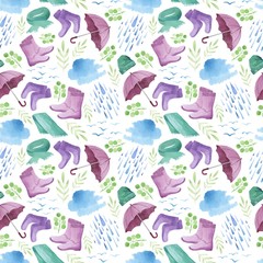 WATERCOLOR BACKGROUND WITH SPRING ATTRIBUTES