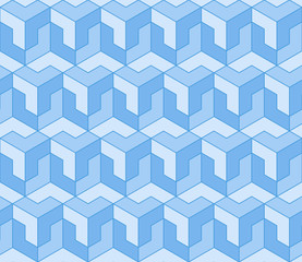blue geometric shapes. vector seamless pattern. 3d simple geometric repetitive background. visual illusion. textile continuous print. fabric swatch. wrapping paper.