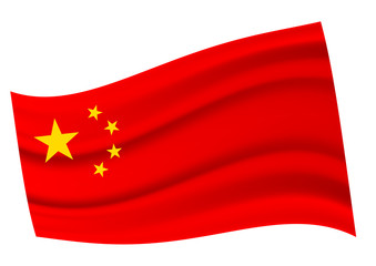 たなびく中国国旗イメージ-白背景