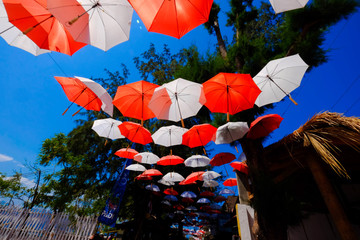 red umbrella on a background of blue sky