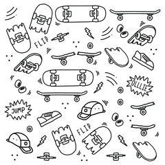 Seamless skateboard equipment doodle art