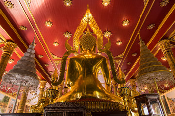 Samut Prakan, Thailand - February,23, 2020 : Golden Buddha statue at Wat Asokaram temple in Samutprakan, Thailand.
