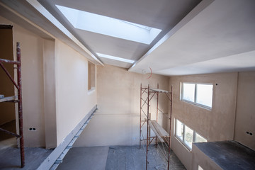 Fototapeta na wymiar interior of construction site with scaffolding