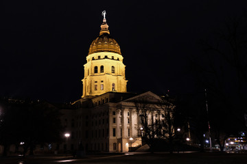 Fototapeta na wymiar Kansas state capitol building outdoor night view