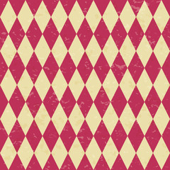 Circus carnival retro vintage dominoes seamless pattern. Red diamond shaped rhombuses. Textured old fashioned retro graphic template. Vector texture background tile. For parties, birthdays