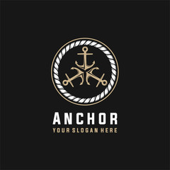 Fototapeta premium Anchor in vintage style. logo with three rotating anchors, Vector illustration