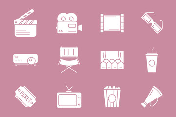 Movie Icons set - Vector silhouettes of film, cinema, video for the site or interface