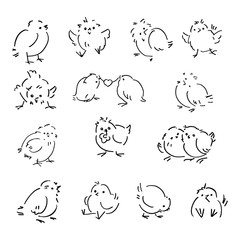 A set of chickens. Vector illustration in line art style. Drawn by hand. On white background. © Екатерина Бондарук