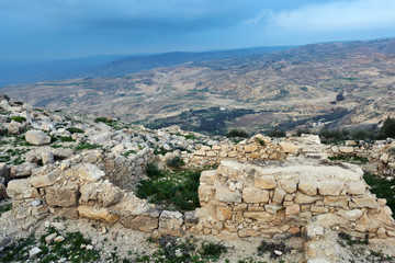 Fototapeta na wymiar Scenic aerial view from biblical Mount Nebo in Jordan