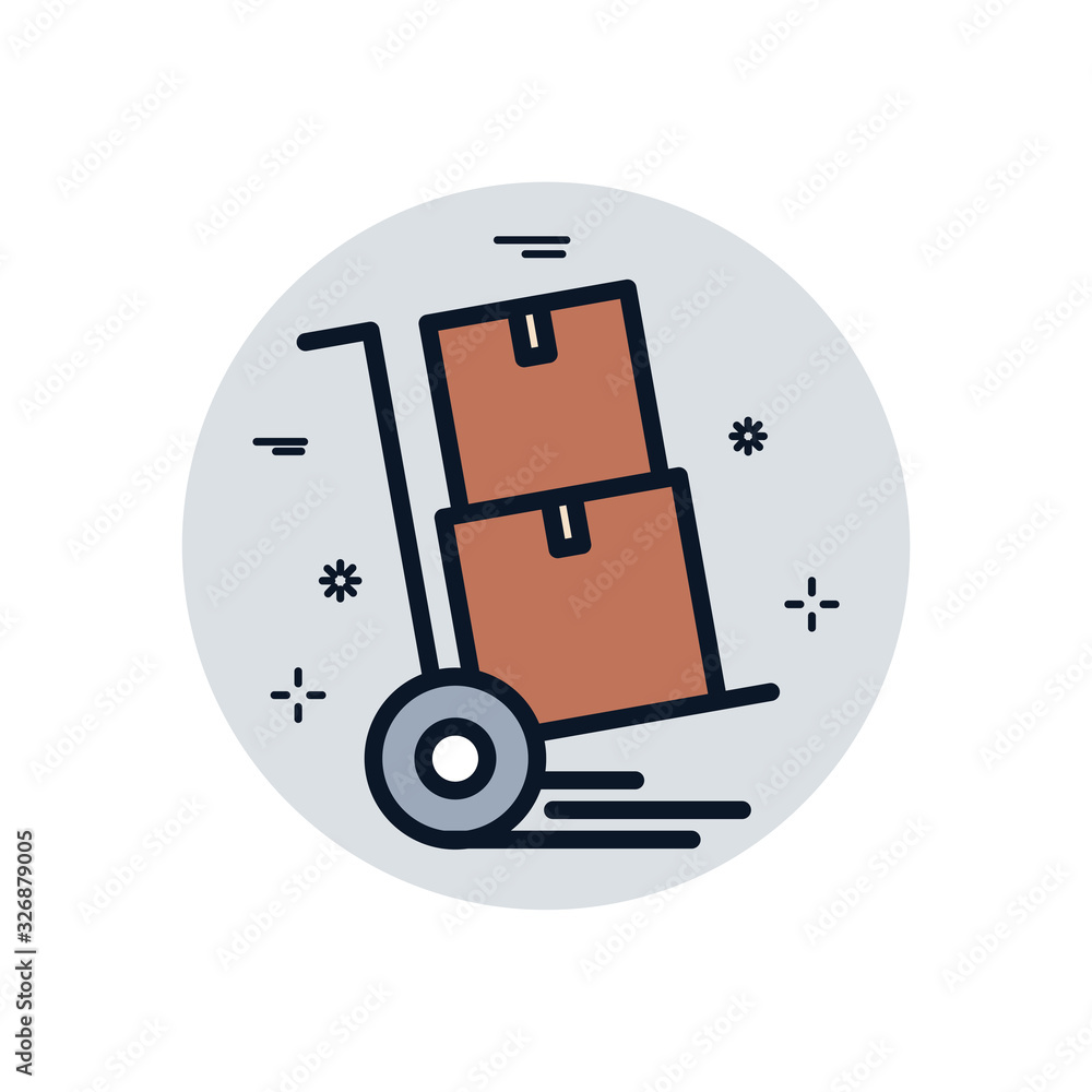 Poster isolated delivery boxes over cart fill block style icon vector design