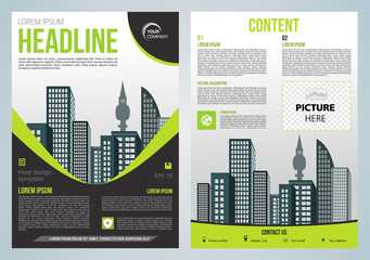 Vector flyer, corporate business, annual report, brochure design and cover presentation with green and black wave