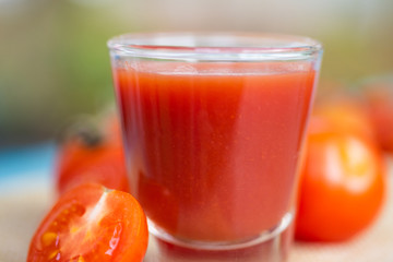 Fresh tomatoes juice in drinking healthy concept.