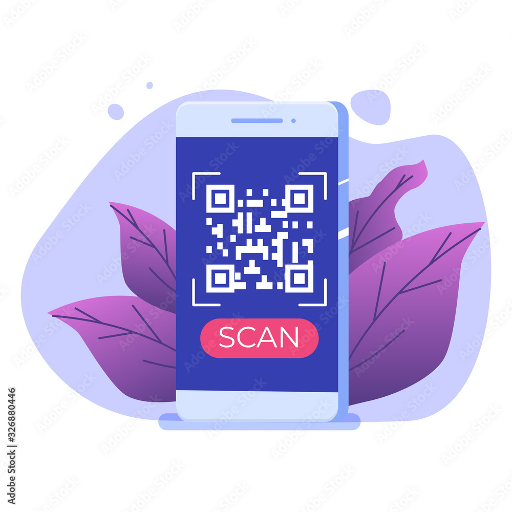 Poster use smartphone for qr code scanning. landing page template. vector illustration.
