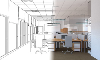 office, interior visualization, 3D illustration