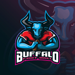 buffalo mascot logo design vector with modern illustration concept style for badge, emblem and tshirt printing. angry buffalo football illustration.