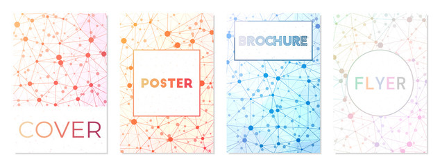 Set of backgrounds for covers or brochures. Can be used as cover, banner, flyer, poster, business card, brochure. Artistic geometric background collection. Radiant vector illustration.