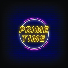 Fototapeta na wymiar Prime Time Neon Signs Style Text Vector