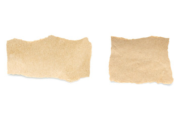 Recycled paper craft stick on a white background. Brown paper torn or ripped pieces of paper isolated on white background.