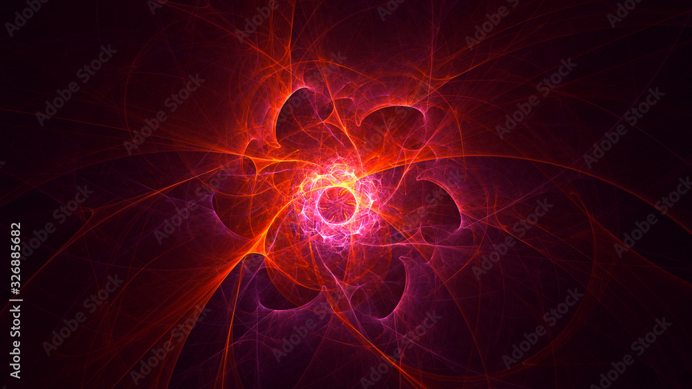 Poster 3d rendering abstract red fractal light background