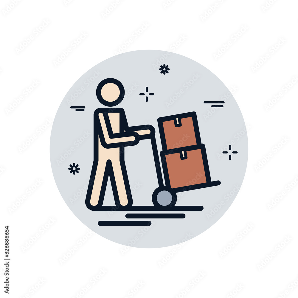 Poster isolated avatar with delivery boxes over cart fill block style icon vector design