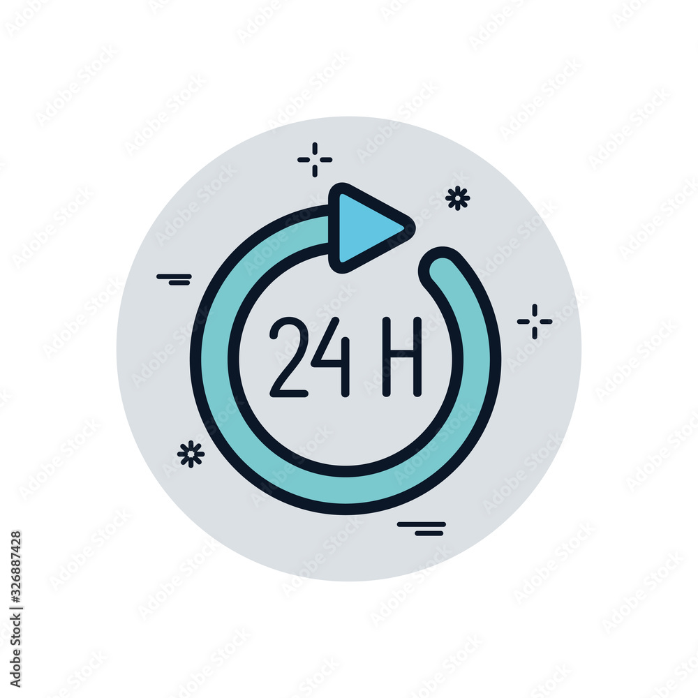 Poster isolated delivery 24 hours arrow fill block style icon vector design