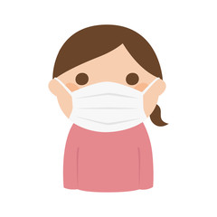 ウイルスの感染を防ぐためにマスクをしている若い女性のイラスト。