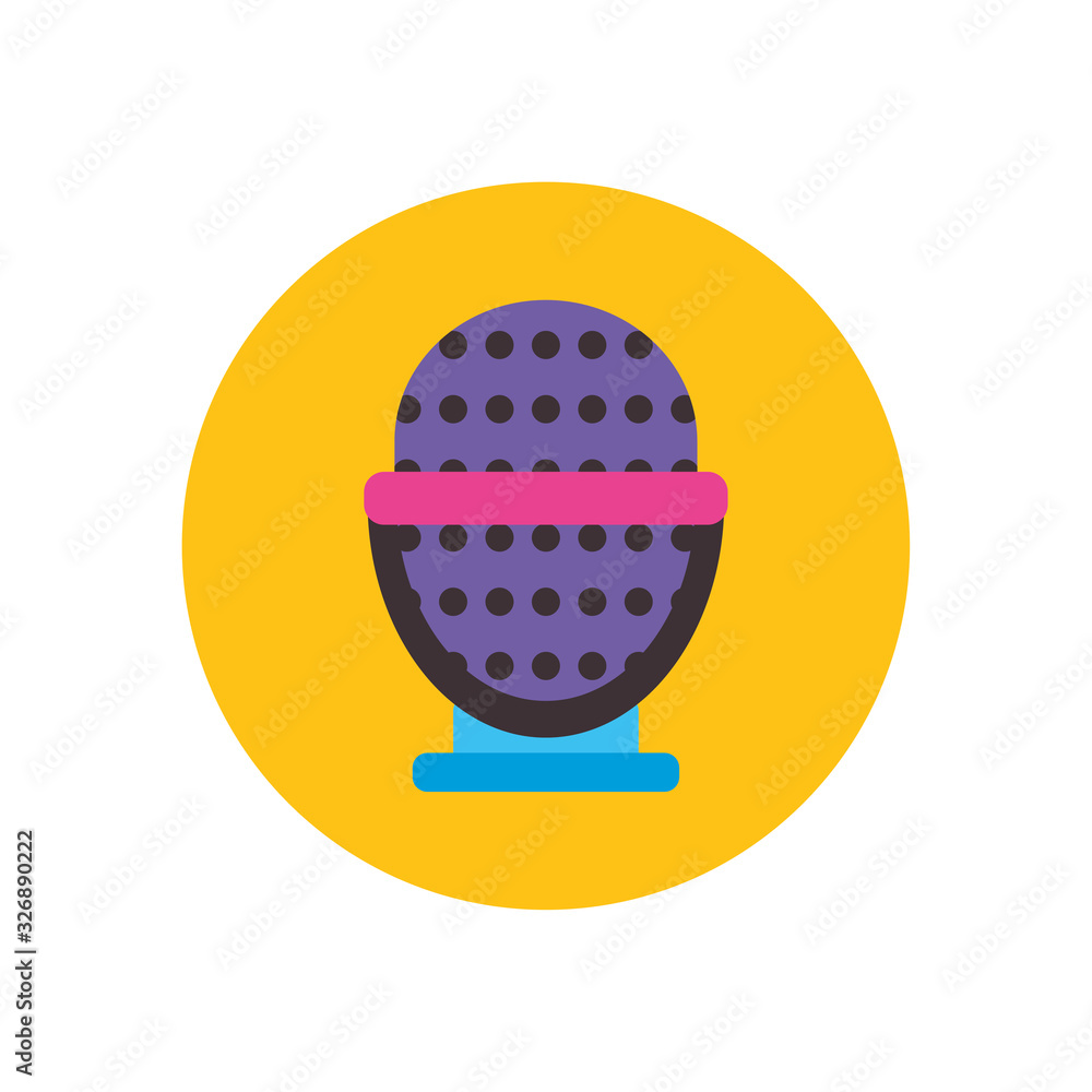 Poster Isolated retro music microphone flat block style icon vector design