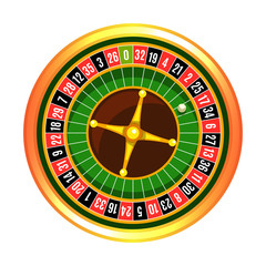 Casino gambling roulette wheel isolated on white