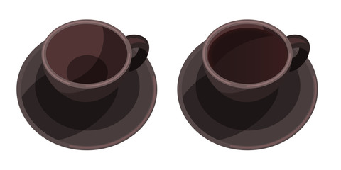 Fortune telling empty clay coffee cup set on white