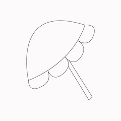 Hand drawn beach umbrella. Beach umbrella of black contour isolated on white background. Design element for coloring book. Vector illustration.