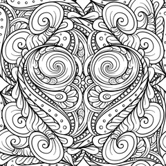 Black and white abstract floral seamless pattern.