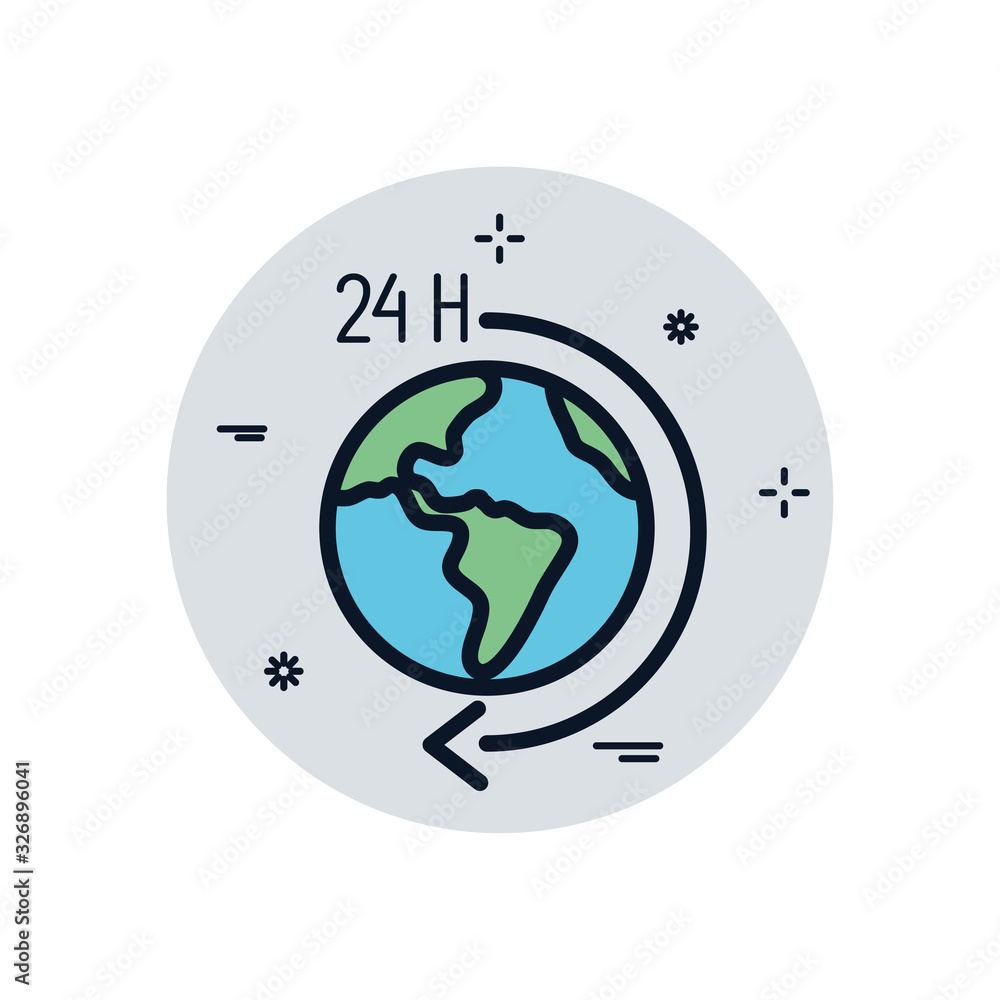 Poster isolated world and 24 hours arrow fill block style icon vector design