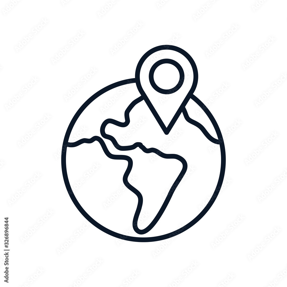 Poster isolated world with gps mark line style icon vector design