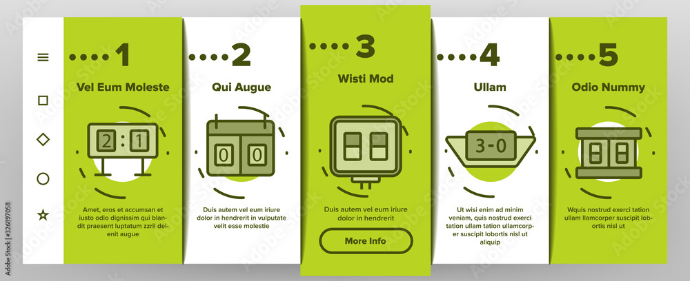 Poster scoreboard game tool onboarding icons set vector. electronic and write scoreboard, paper list and bo
