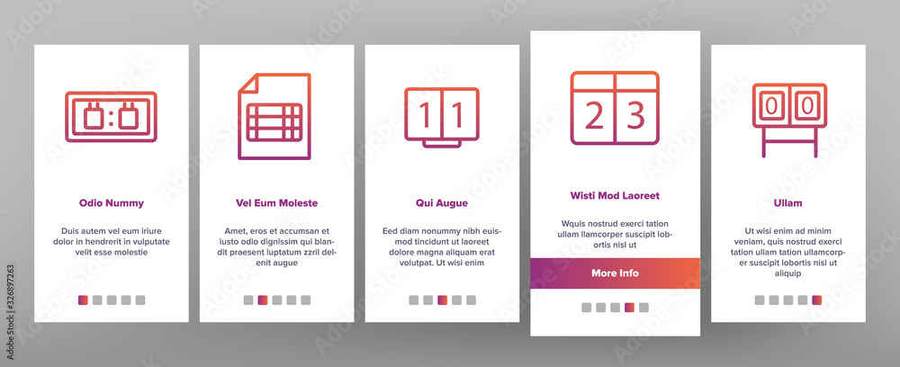 Poster scoreboard game tool onboarding icons set vector. electronic and write scoreboard, paper list and bo