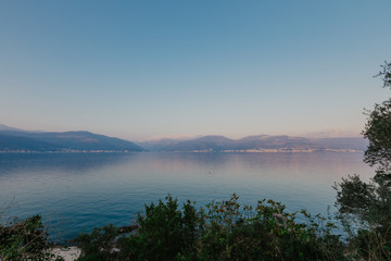 Sunset beautiful panoramic view of bay near Tivat, Montenegro. - Image