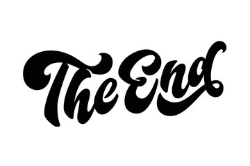 The End lettering quote. Hand drawn letter for cards, prints, logotypes, book. Handwritten final inscription.