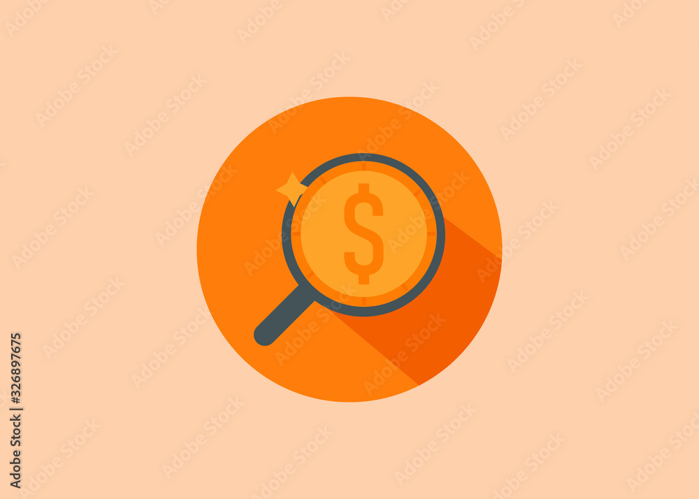 Poster flat design style search money vector icon. perfect for finance icon and design element.