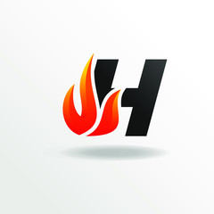 Initial Letter H with Fire Element Logo Design