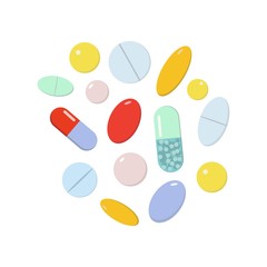 Medicine, pills and capsules set. Collection of colorsul capsules. Different medicine in a flat style. Vector illustration with isolated elements.